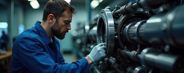 Technician Performing Meticulous Machinery Inspection for Preventive Maintenance in Industrial Workshop