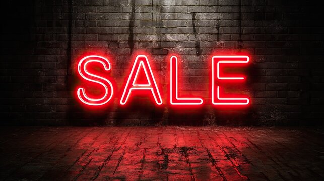 Red neon sign spelling out the word sale glowing brightly against dark wall background modern advertisement design concept isolated on white background - Powered by Adobe