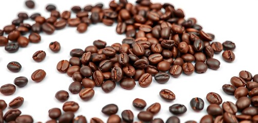 Obraz premium Dark roasted coffee beans, isolated on white background, graphic, cutout