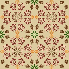 Hand Drawn Fall Leaves and Acorn Seamless Pattern