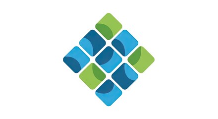 Abstract Diamond Shape With Intersecting Blue and Green Squares