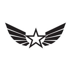 Obraz premium Black star with wings emblem isolated on white background