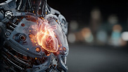 Fototapeta premium Futuristic AI core inside robotic chest