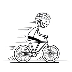 A whimsical line drawing of a stick figure riding a bicycle with speed lines indicating motion
