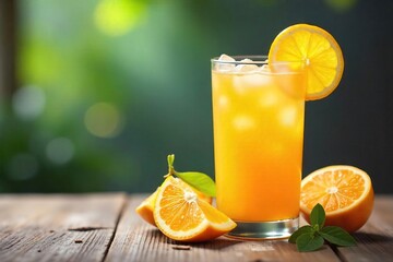 Sparkling Summer Citrus Drink Refreshing Orange & Lemon Juice with Ice, Perfectly Garnishing a Glass