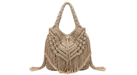 Handmade boho macrame bag isolated PNG with Transparent Background