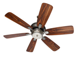 Modern Ceiling Fan with Four Dark Wooden Blades PNG