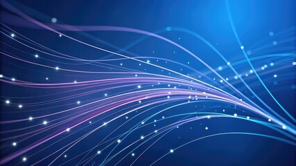 Obraz premium Abstract blue digital network lines with glowing particles flowing through space, representing data transfer and connectivity