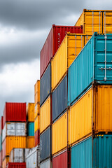 Fototapeta premium Close up, International shipping containers stacked at port , 