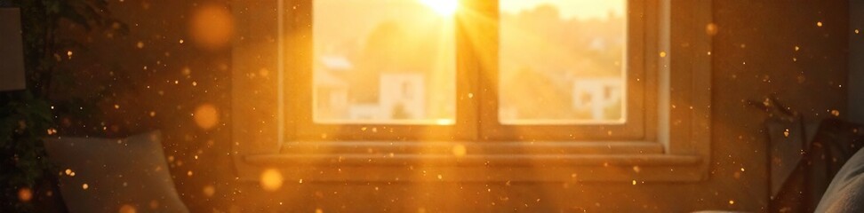 Sunbeams Dance Through Window, Illuminating Dust Motes in Joyful, Uplifting Atmosphere