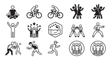 Collection of sport and activity icons isolated on transparent background