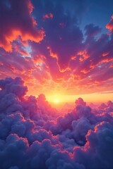 Majestic Sunset Panorama Vibrant Sky with Orange, Pink, and Purple Hues