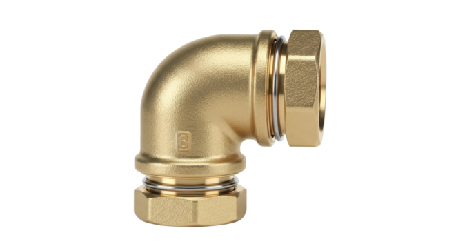 Brass Elbow Compression Fitting for Plumbing isolated PNG with Transparent Background