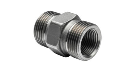 Metal adapter fitting with external threads for industrial use isolated PNG with Transparent Background