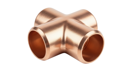 Copper pipe fitting for plumbing isolated PNG with Transparent Background