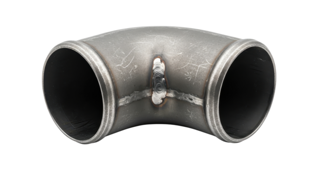 Metal pipe elbow joint for plumbing or industrial use isolated PNG with Transparent Background