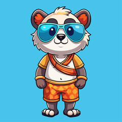 Naklejka premium cute mascot panda wearing sunglasses and surf shorts.
