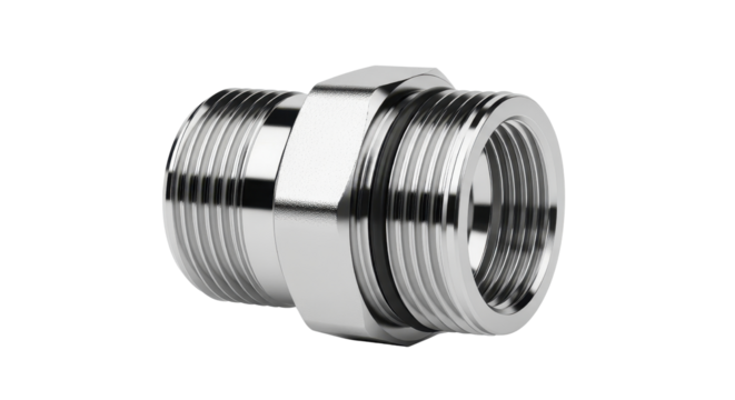 Chrome plated reducer coupling for plumbing and pipe fitting applications isolated PNG with Transparent Background