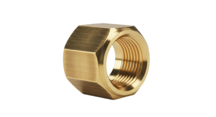 Brass hex nut industrial hardware isolated PNG with Transparent Background