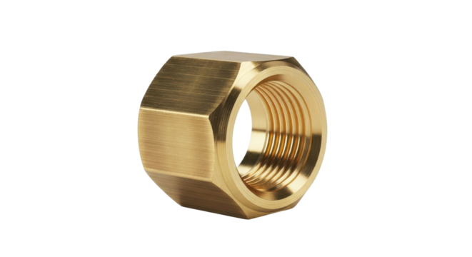 Brass hex nut industrial hardware isolated PNG with Transparent Background
