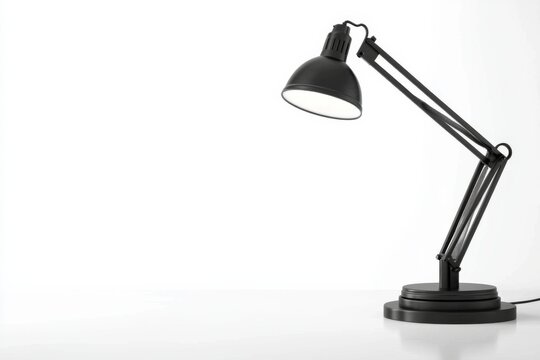 Black desk lamp white surface has sleek modern