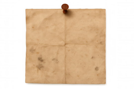 Vintage parchment paper textured background with pushpin, blank antique document or old manuscript, retro style page