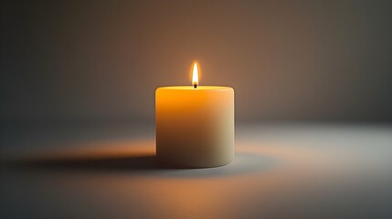A single lit candle casting a warm glow against a soft, neutral background
