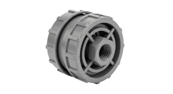 Grey plastic water meter check valve isolated PNG with Transparent Background