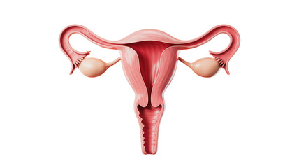 Anatomical view of the uterus and ovaries offering a detailed illustration suitable for medical education, reproductive health awareness, and scientific research.