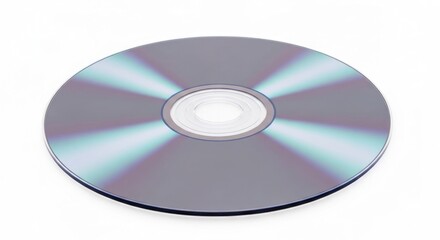 Shiny silver disc with light patterns resting on a white surface