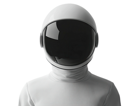 Astronaut portrait; white suit and helmet against a black background