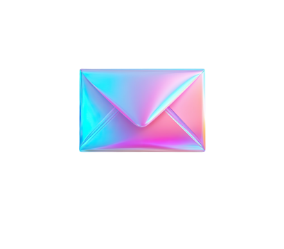 Holographic envelope icon on black background, bright gradient colors