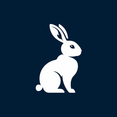 Obraz premium Simple white rabbit silhouette on a dark blue background