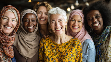 Celebrating sisterhood diverse women gather for empowerment community event urban setting group portrait inclusivity