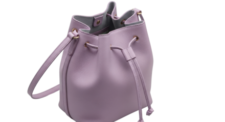 Lilac drawstring bucket bag for fashion and style isolated PNG with Transparent Background