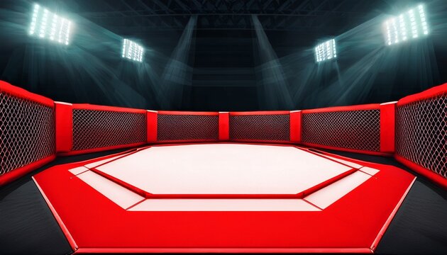 red octagon mma cage fight arena empty competition