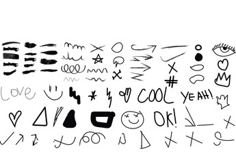 Abstract Marker Pen Elements: Arrows, Scribbles, Shapes, and Emoticons
