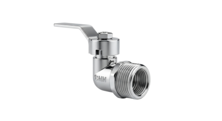 Metal ball valve with threaded connection isolated PNG with Transparent Background