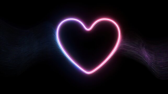 Glowing neon heart shape against a dark background love concept symbol