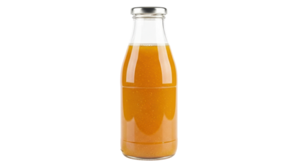 Glass bottle filled with fresh orange juice isolated PNG with Transparent Background