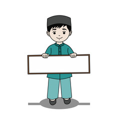 Young Muslim boy holding blank sign