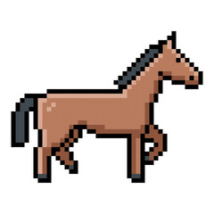 ドット絵の馬、絵文字、ピクセル、ベクター、アイコン、イラスト、透過背景