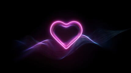 Glowing neon heart shape against dark background for conceptual designs