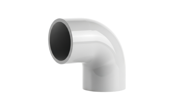 White PVC Plastic 90 Degree Elbow Pipe Fitting Isolated on Clean Background