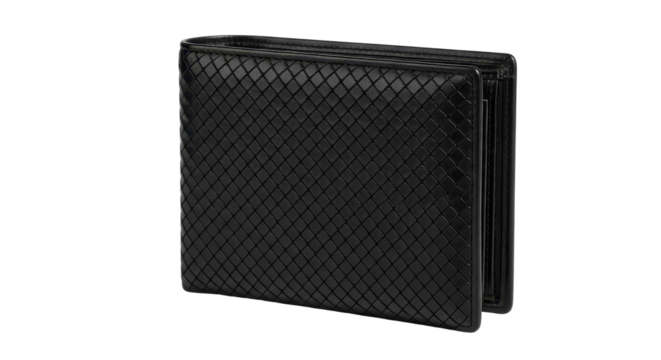 Black Woven Leather Bi-fold Wallet Product Shot Isolated on White Background