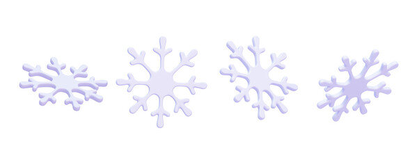 3D pastel snowflakes collection in blue and white tones isolated on white background for winter holiday, Christmas and New Year design