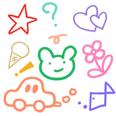 Set of cute pastel colored cartoon line drawings