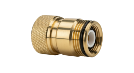 Polished Golden Brass Garden Hose Quick Connect Adapter Isolated Product Shot