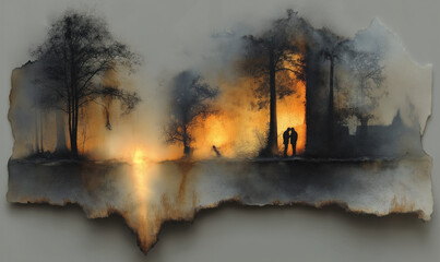 Abstract cinematic scene with flowing light and dark figures evoking mystery and artistic film deterioration