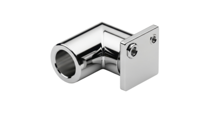 Metallic Chrome 90 Degree Elbow Railing Connector Product Shot Isolated on White Background